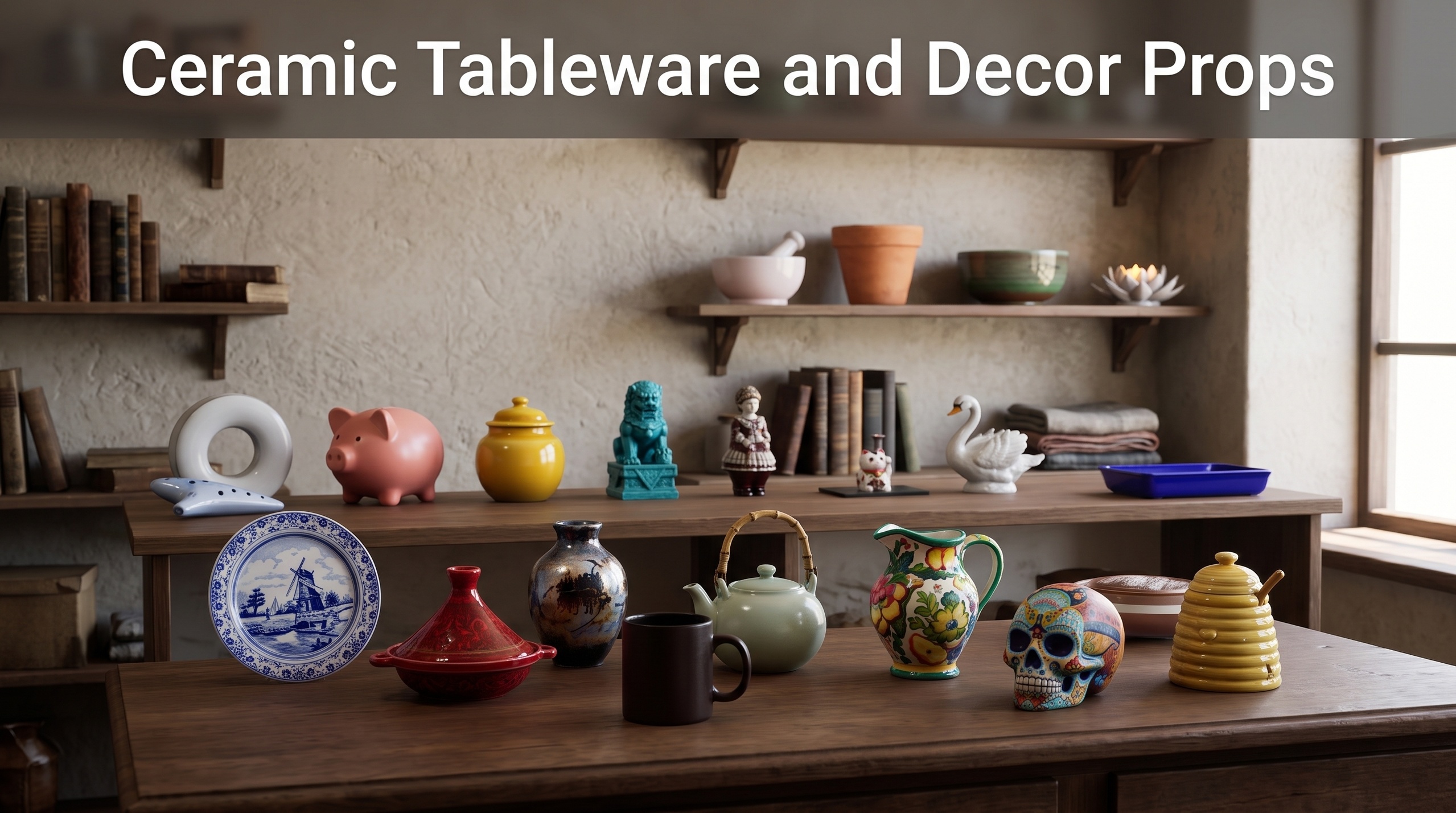 Media 1 for listing Ceramic Tableware and Decor Props 3D Asset Pack