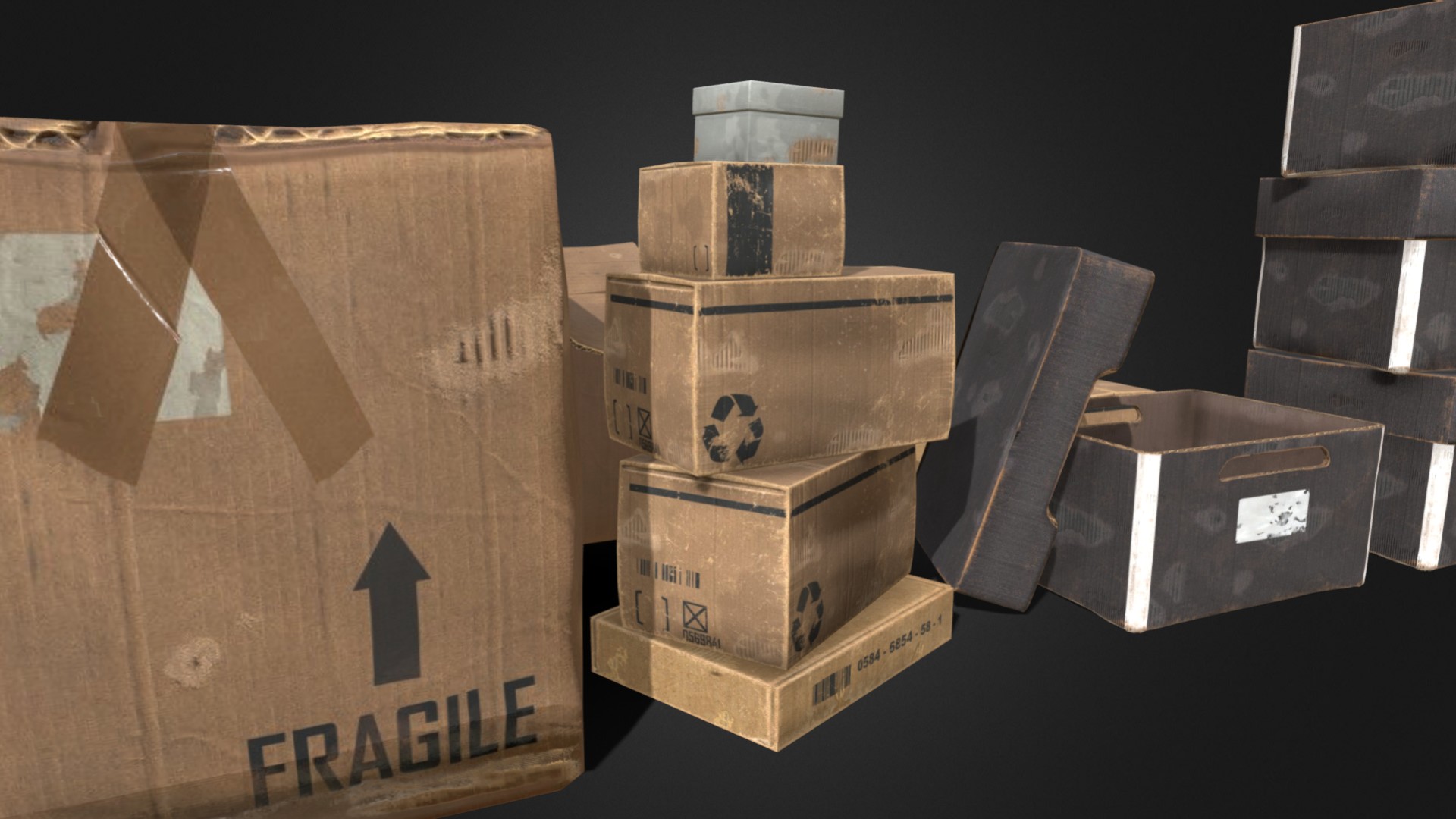 Props: Old Cardboard Box Collection [9 Components] | Fab