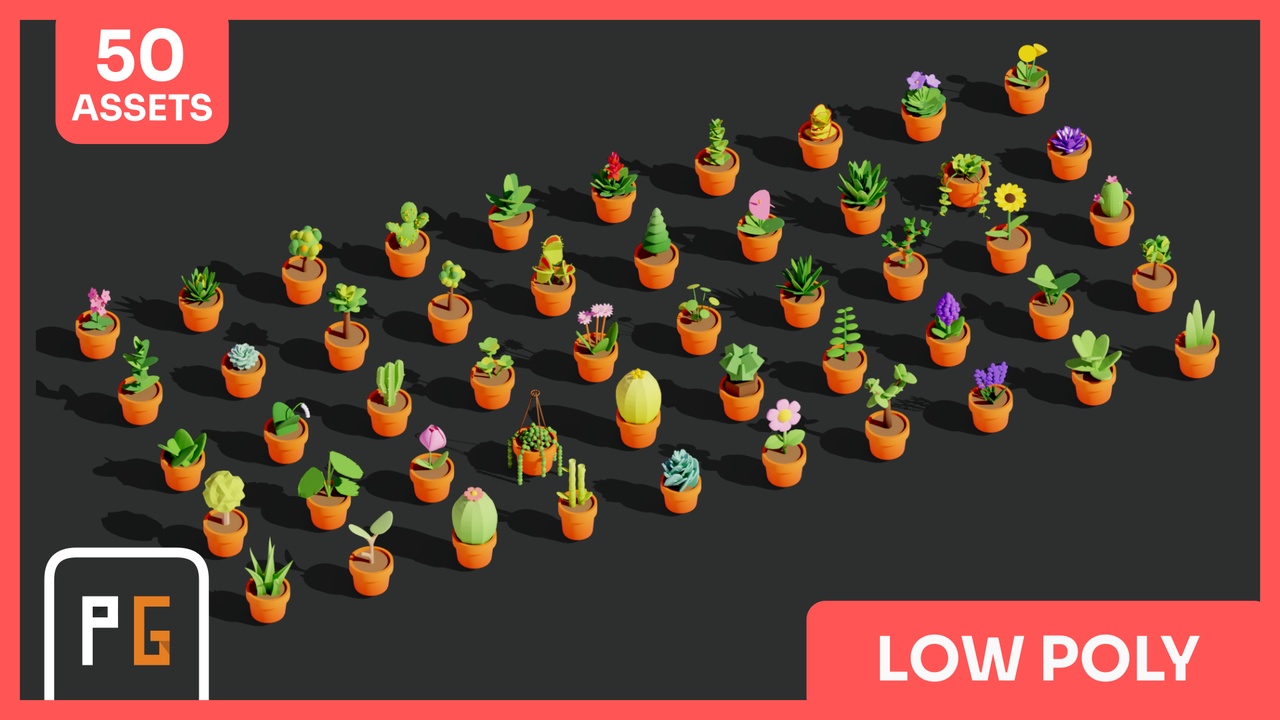 Media 1 for listing πΏ Low Poly Potted Plants β 50 Stylized Houseplants
