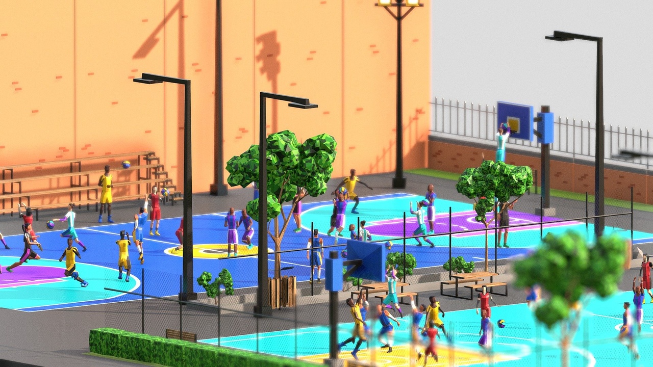 Media 1 for listing Low Poly Basketball Players & Court - Posed
