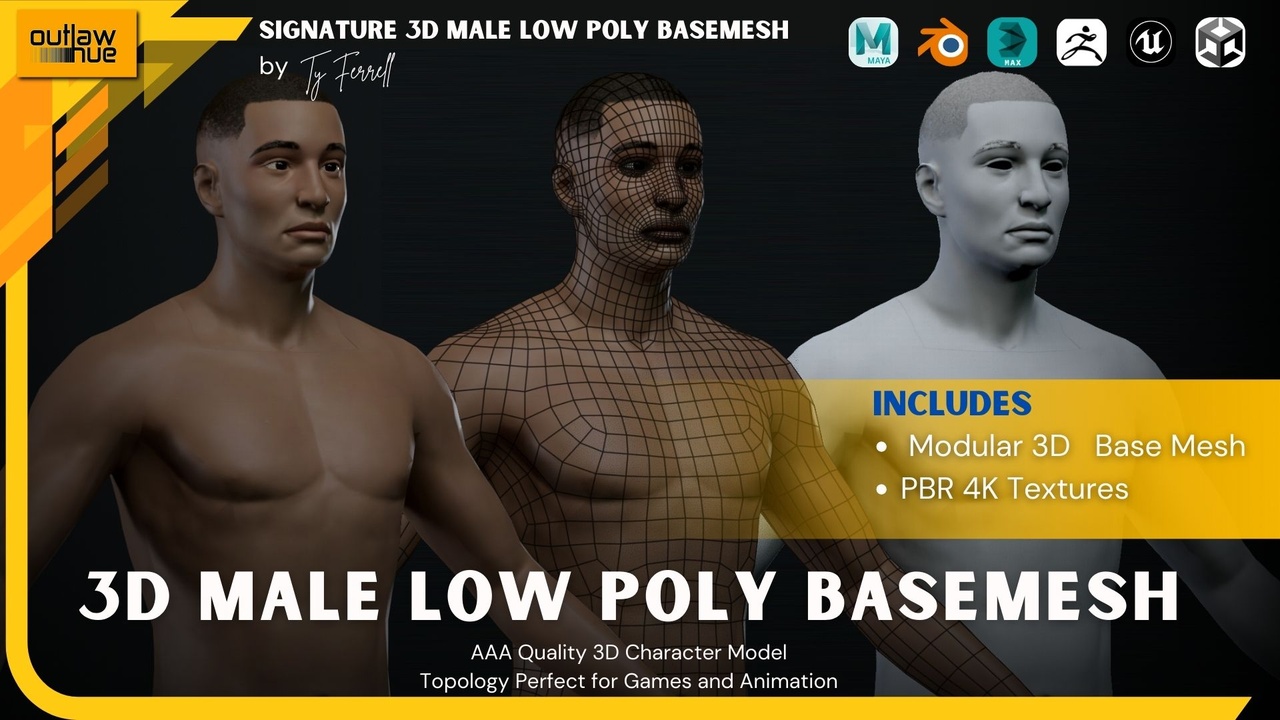 Media 1 for listing 3D Modular Male Character Low Poly Basemesh