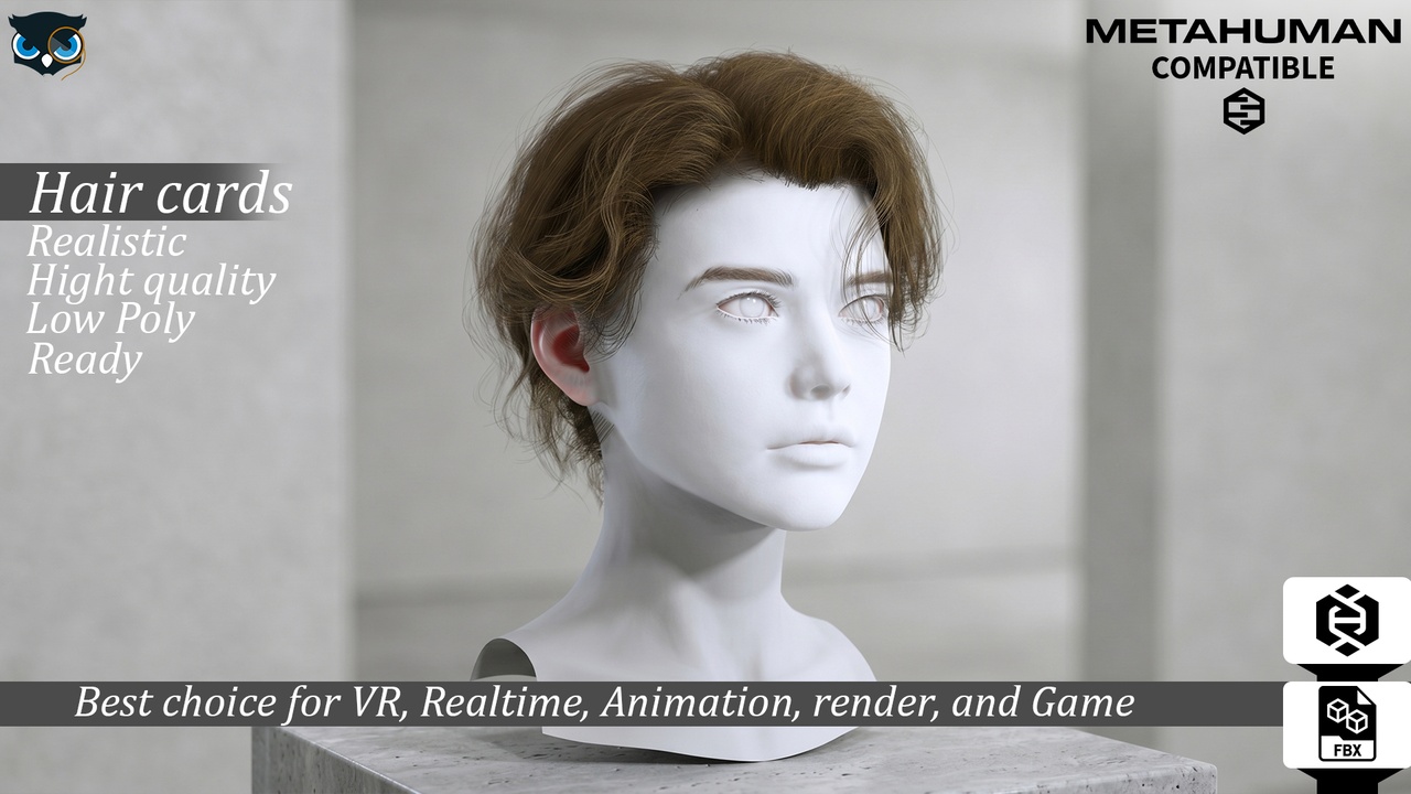 Media 1 for listing Wavy Short Hair Asset  Real Time Hair Cards