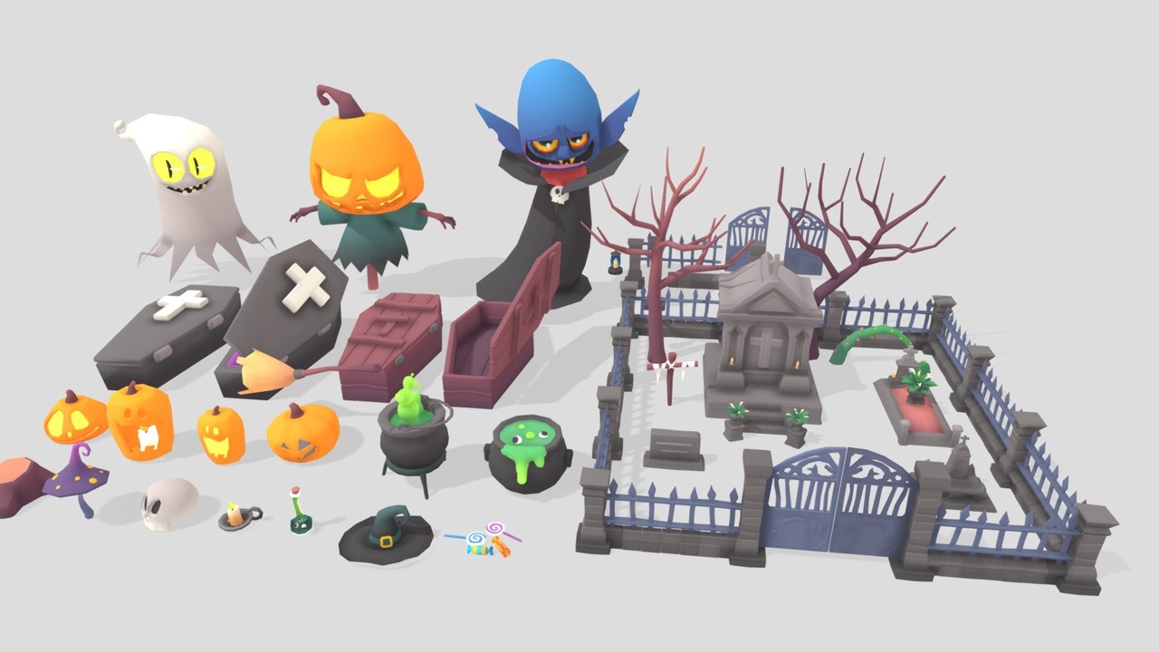 Media 1 for listing Stylized Low Poly Halloween Pack 01