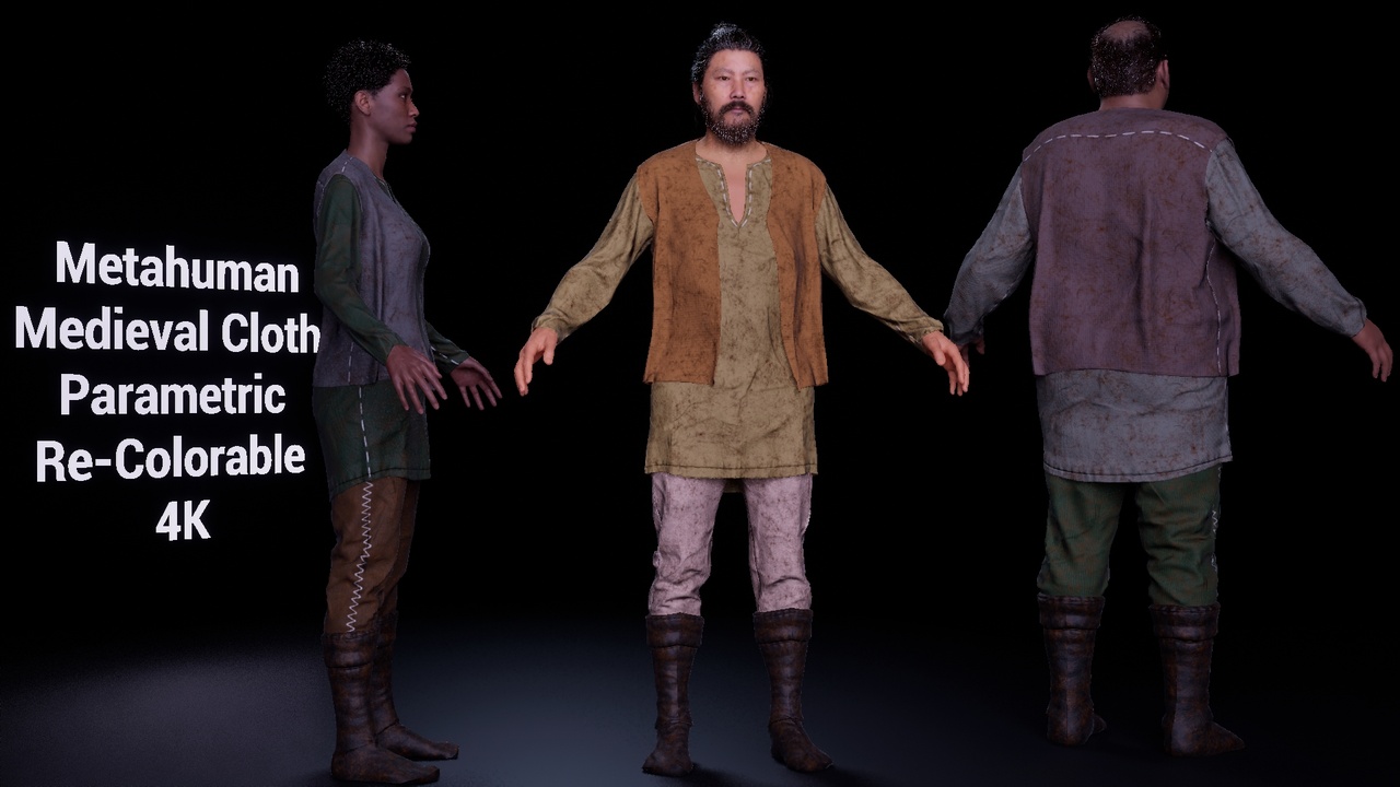 Media 1 for listing Medieval Cloth 4 Parametric Re-Colorable LowPoly 4K