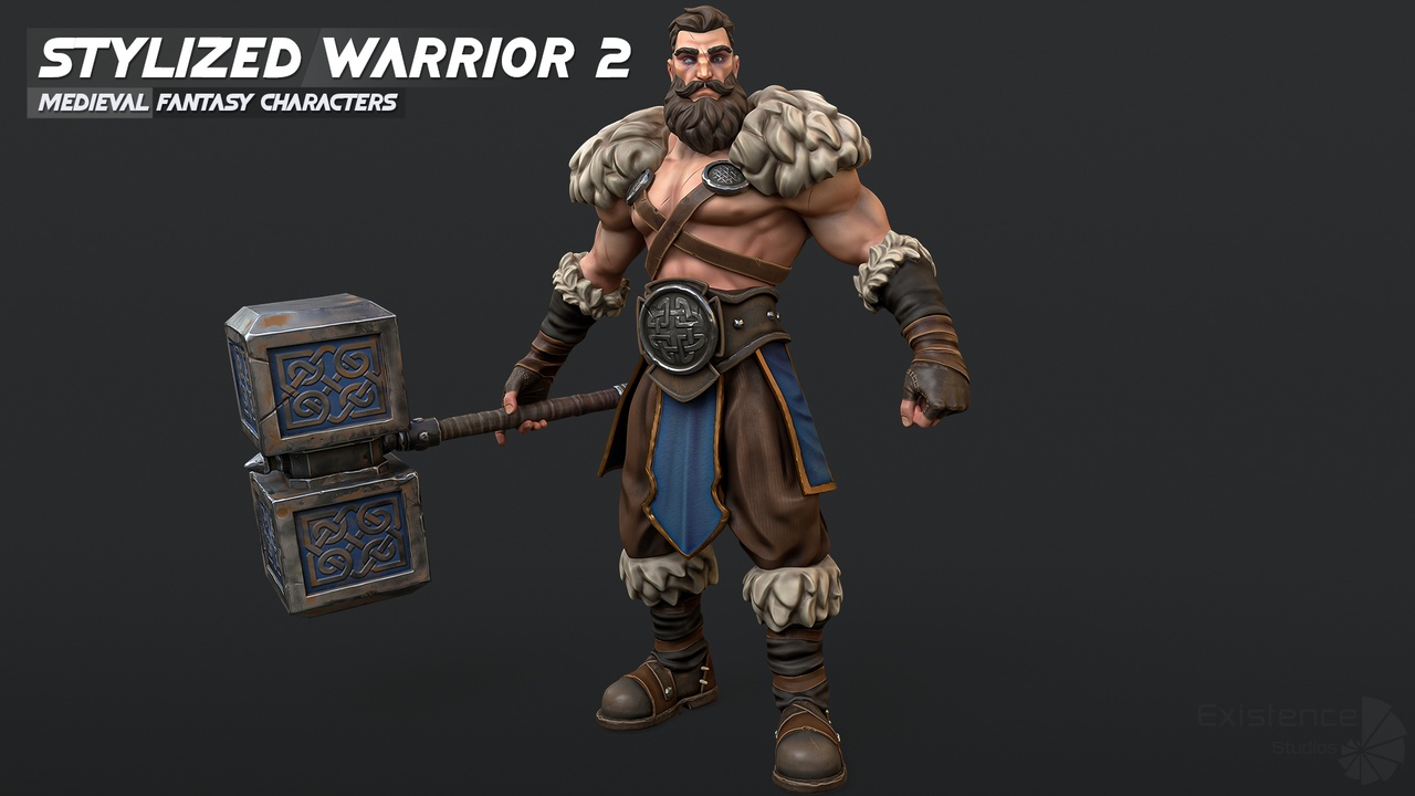 Media 1 for listing Stylized Warrior 02 - Heroes Fantasy Characters - Viking Hammer Medieval - #27