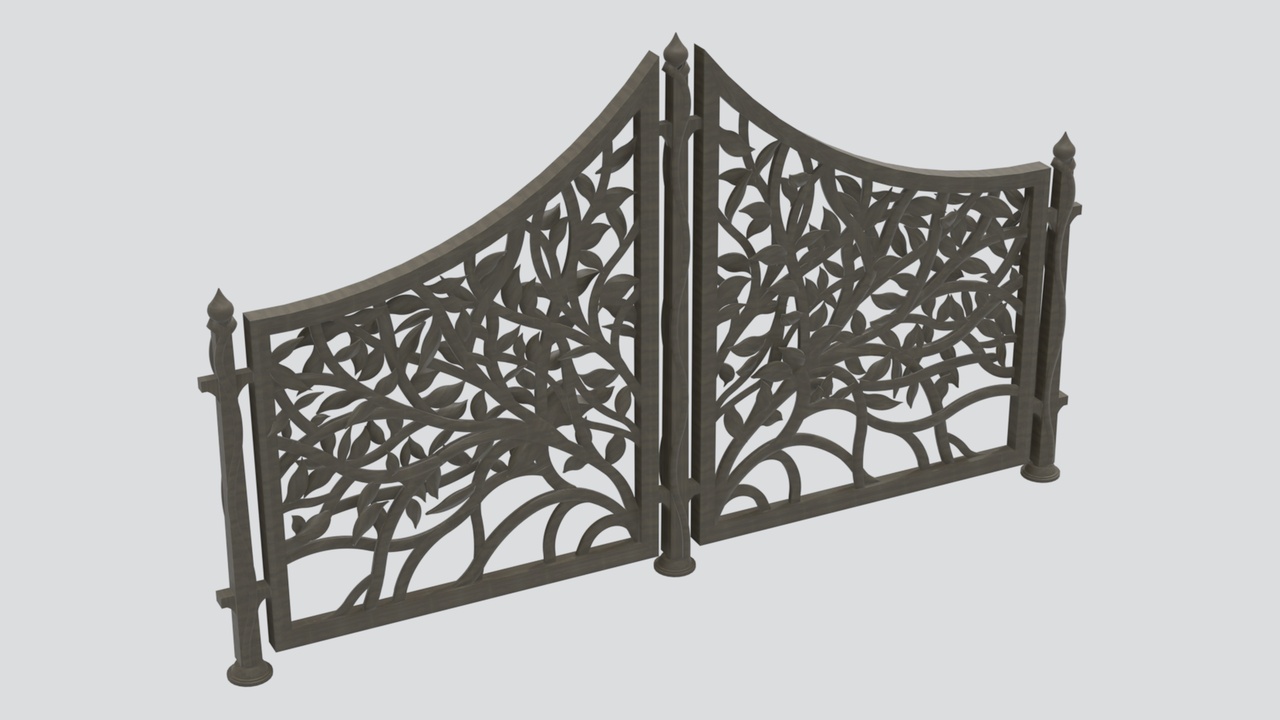 Media 1 for listing Wrought Iron Garden Gate with Leaf Cutout Pattern 3D Model