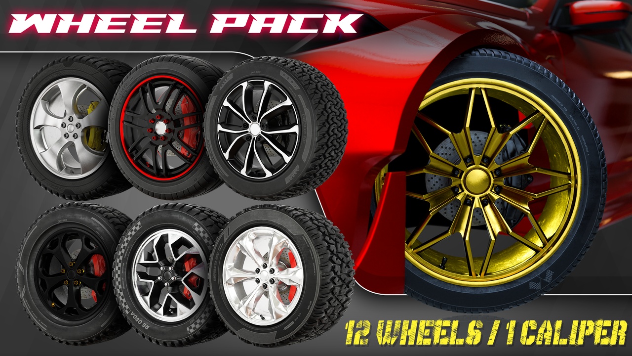 Media 1 for listing Wheel Pack: 12 PBR Car Wheels, Rims, and Brake Caliper for Unreal Engine