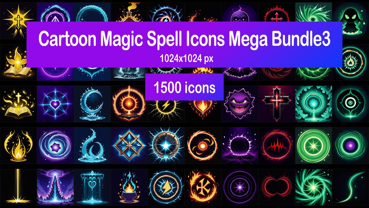Media 1 for listing Cartoon Magic Spell Icons Mega Bundle3