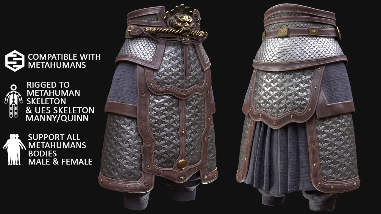 Media 1 for listing 3D Ancient Empire Skirt Armor Model For Metahuman & UE5 Skeletons - Rigged