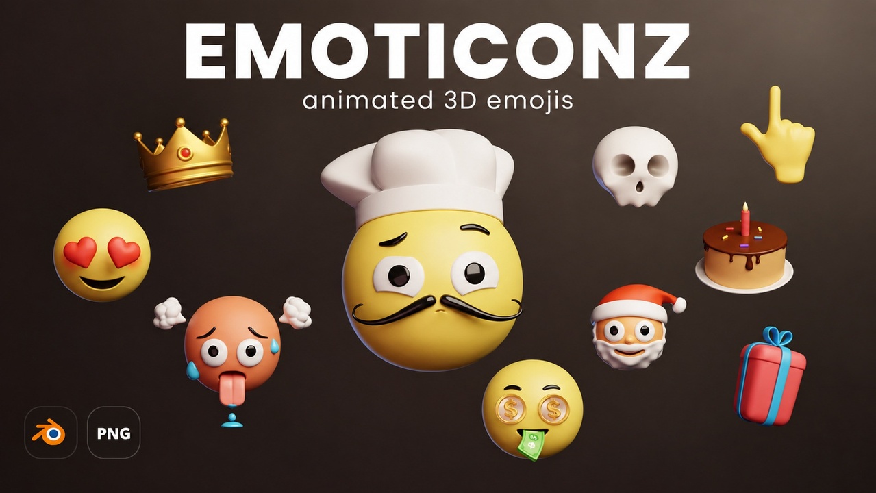Media 1 for listing Emoticonz - 93 Animated 3D Emojis - Blender, MOV, GIF and PNG
