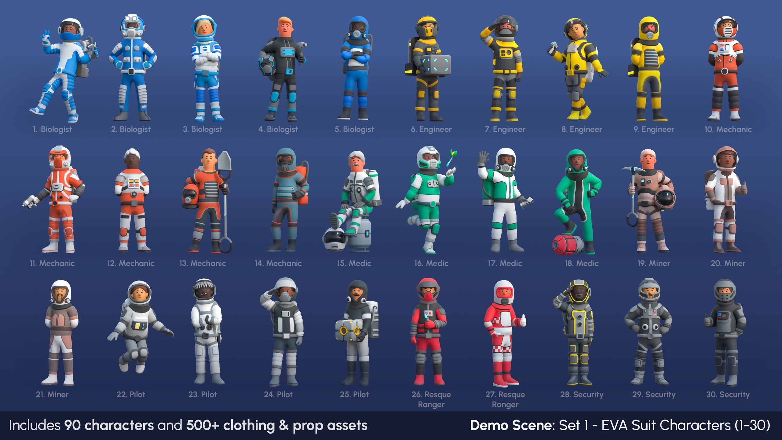 الوسائط 1 للقائمة Astronaut Characters - Low Poly 3D Models Pack