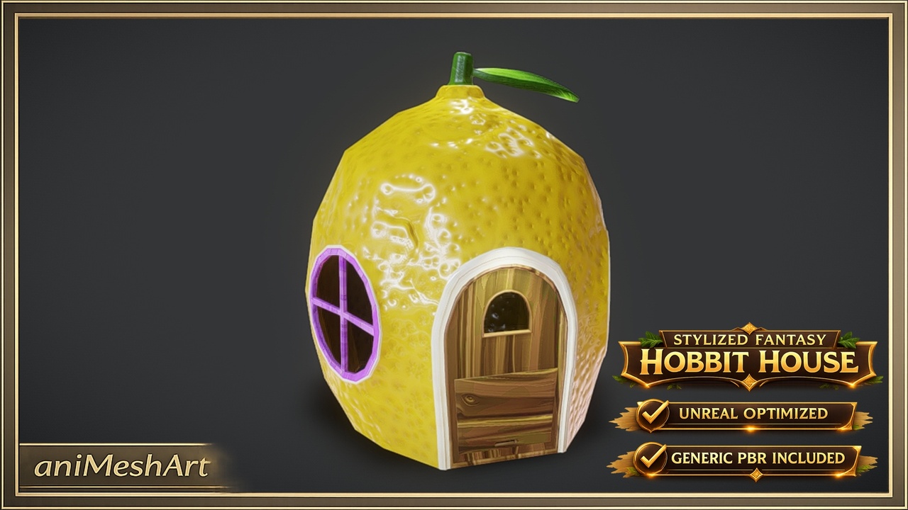 Media 1 for listing Stylized hobbit minion house, fantasy lemon home 3D Asset