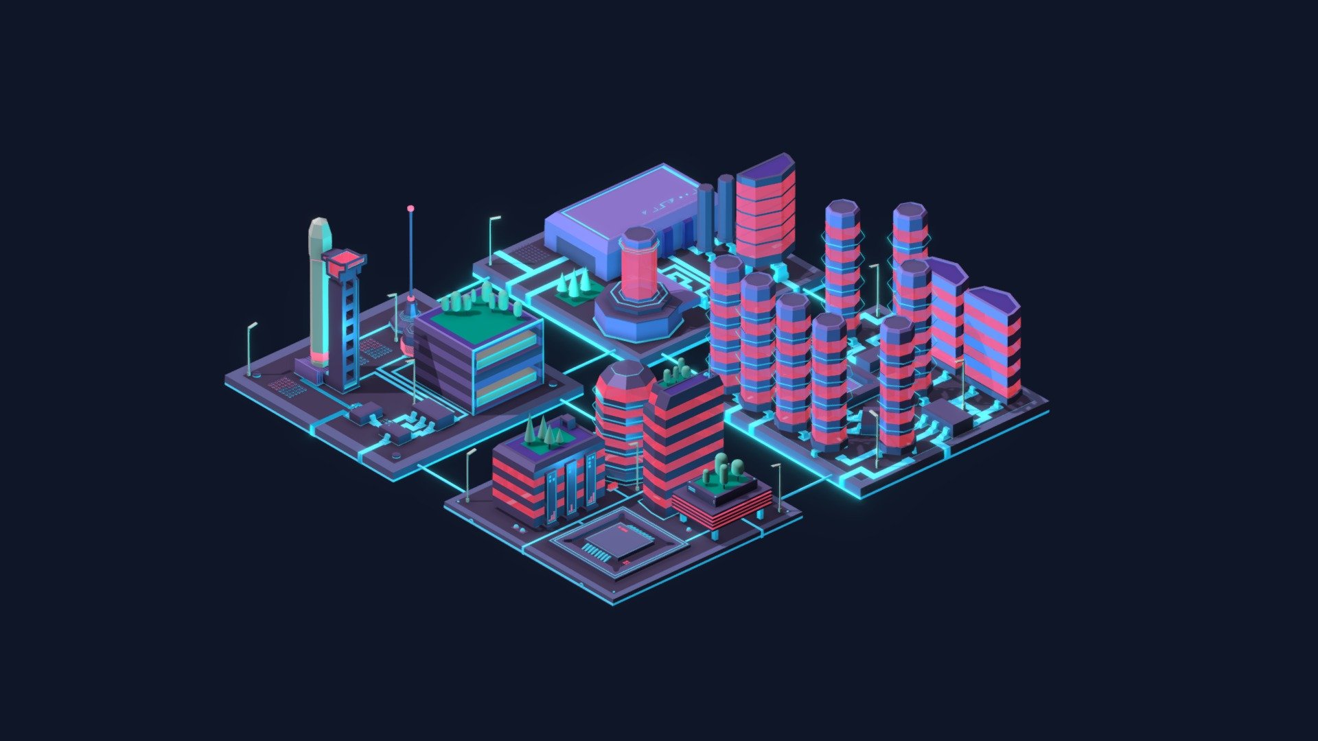 Cartoon Low Poly Sci-Fi Space City Pack | Fab