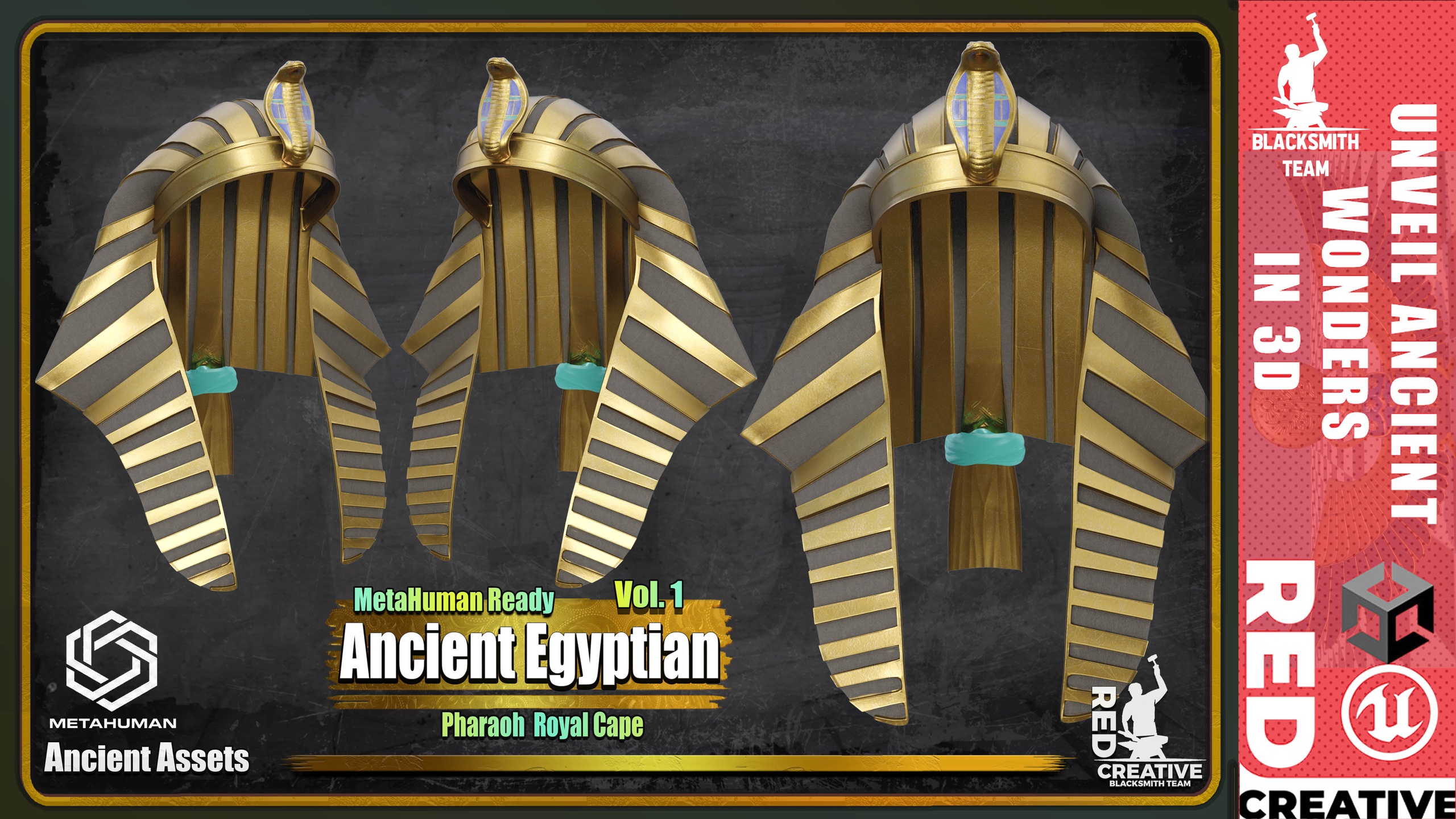 Media 1 for listing Ancient Egyptian Pharaoh Royal Cape - MetaHuman Ready (Vol. 1)