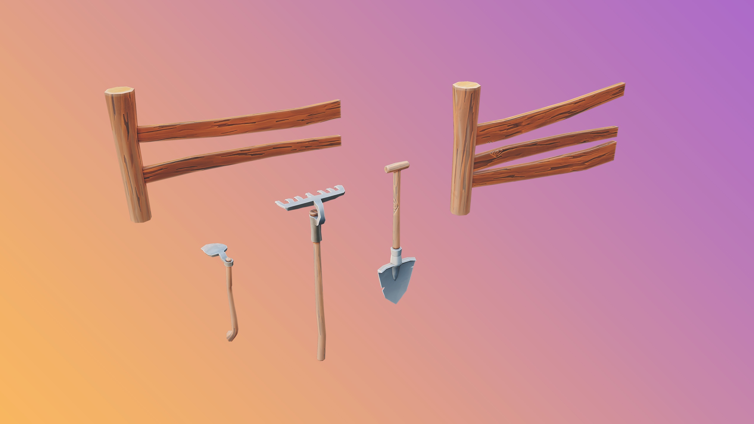 Media 1 for listing Stylized Fence & Gardening tools - Low Poly