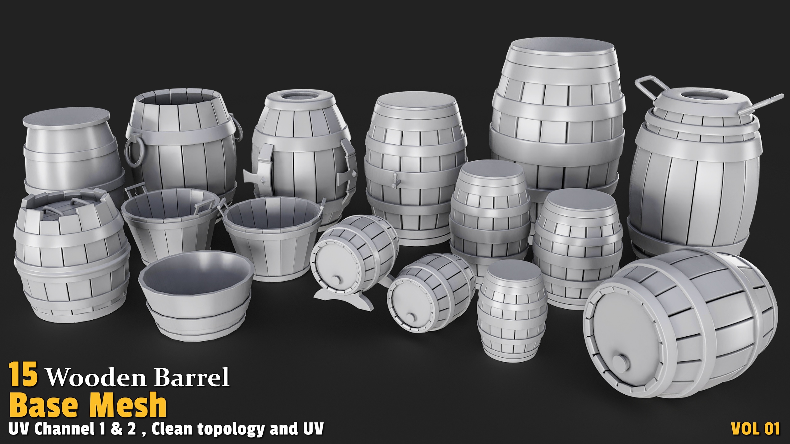 Media 1 for listing Wooden Barrel | Base Mesh-VOL01