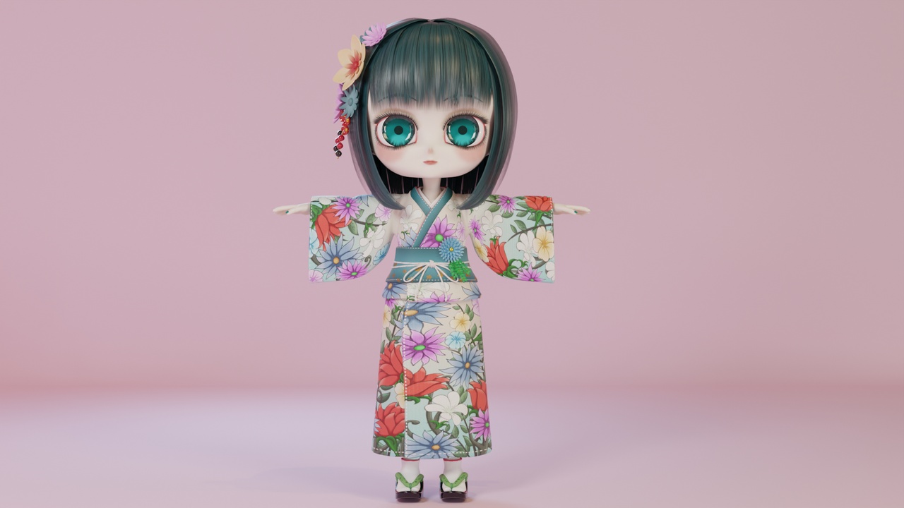 Media 1 for listing Japanese Kimono Girl Doll (T-Pose)