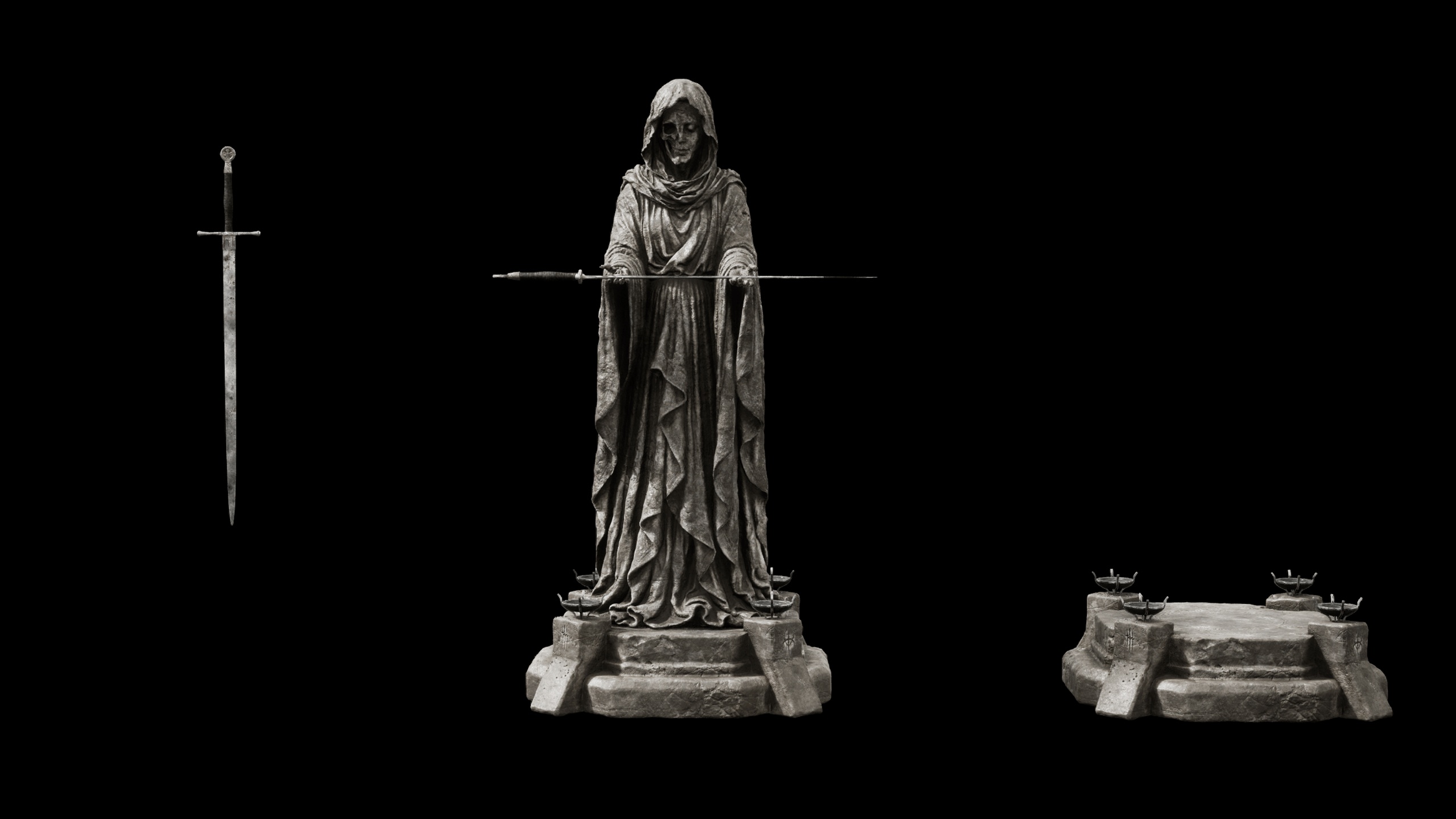 Media 1 for listing Free Dark Fantasy Stone Statue, Pedestal, and Sword