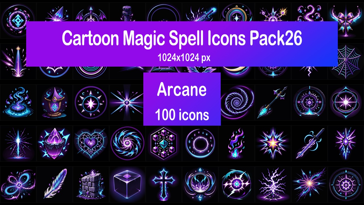 Media 1 for listing Cartoon Magic Spell Icons Pack26 - Arcane