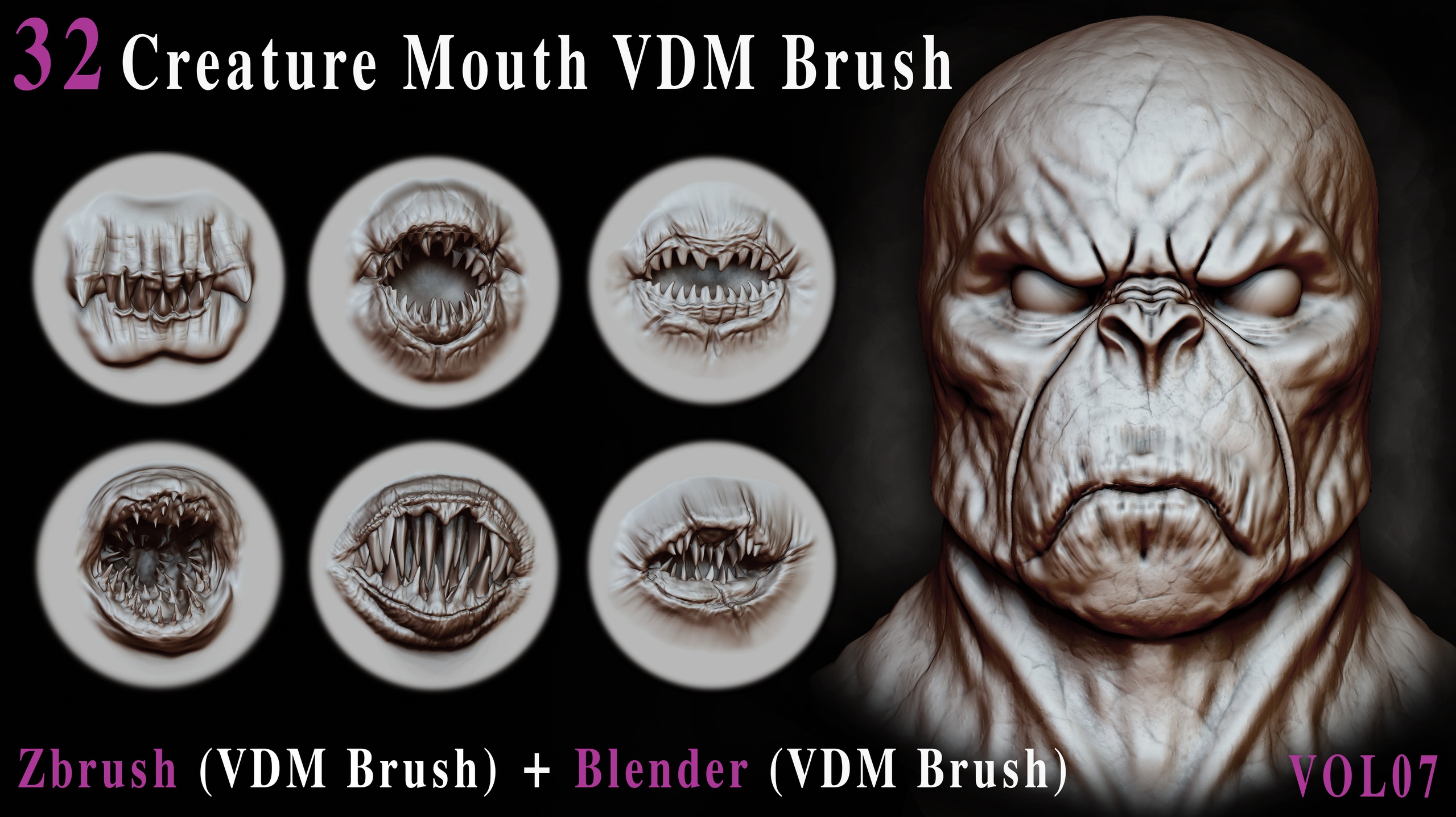 Media 1 for listing 32 Creature Mouth VDM Brush - For ZBrush & Blender - Vol07