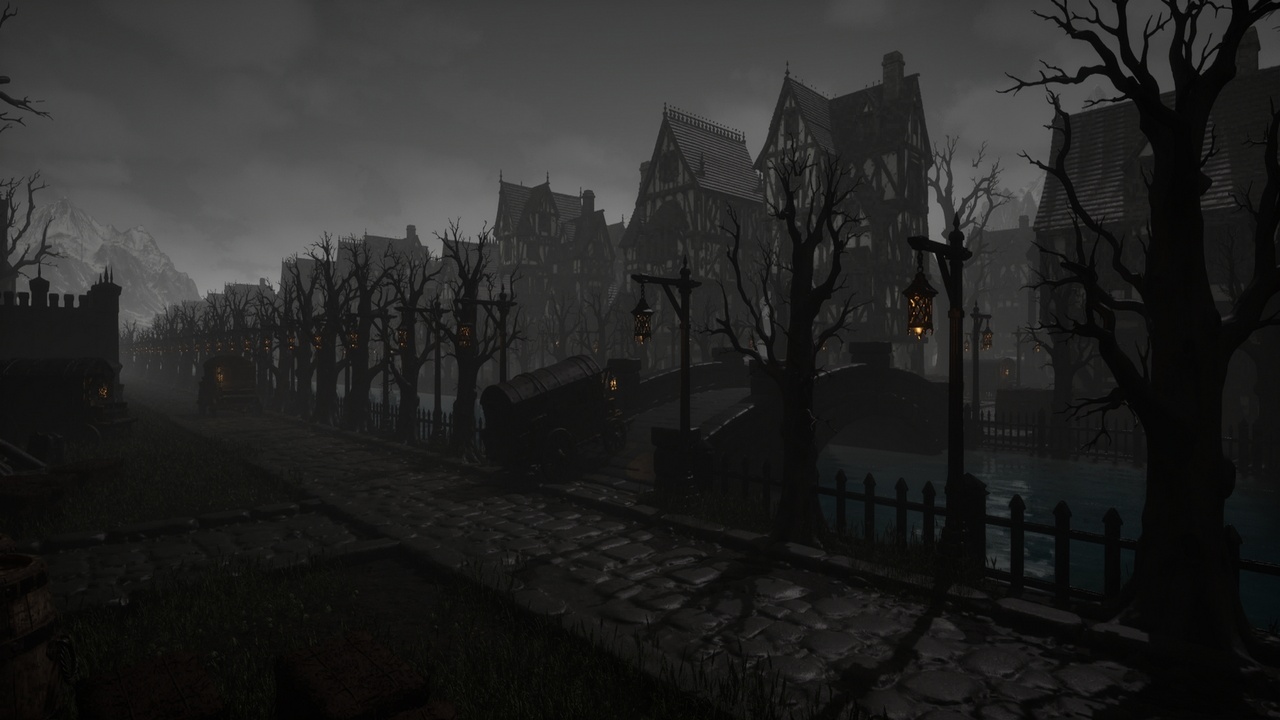 Media 1 for listing Ominous Rivermouth Town Dark Horror Gothic Fantasy Medieval Village Marketplace