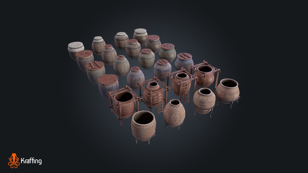 Media 1 for listing Ancient Egyptian Vessels V1 - Pottery – Game Ready PBR
