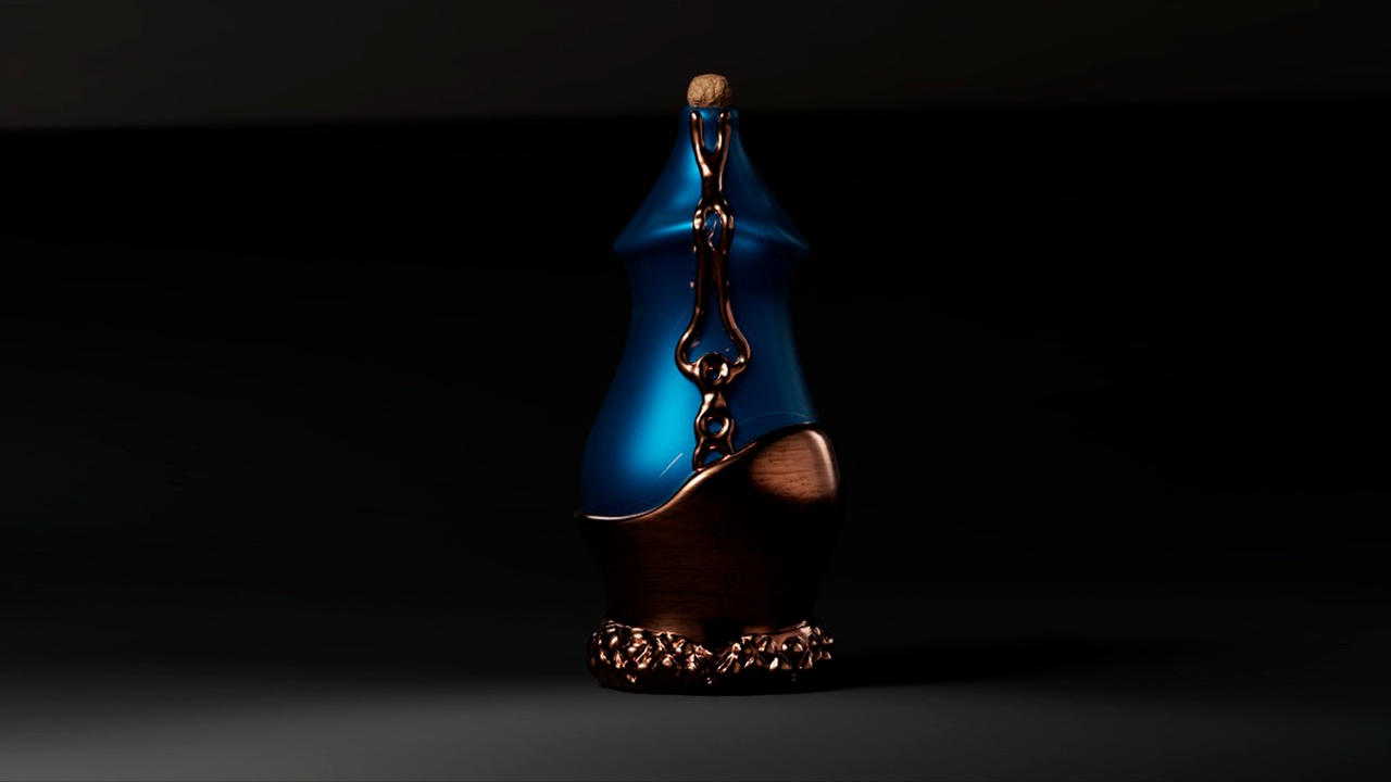 Media 1 for listing Fantasy Bottle – Stylized Glass, Copper & Cork