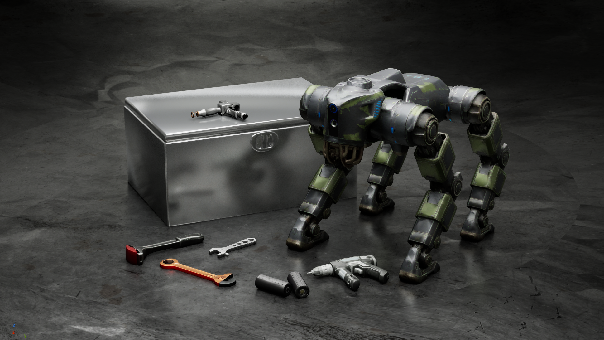 Fully Rigged Sci-Fi Quadruped Mech Robot Dog + Industrial Tool Pack | Fab