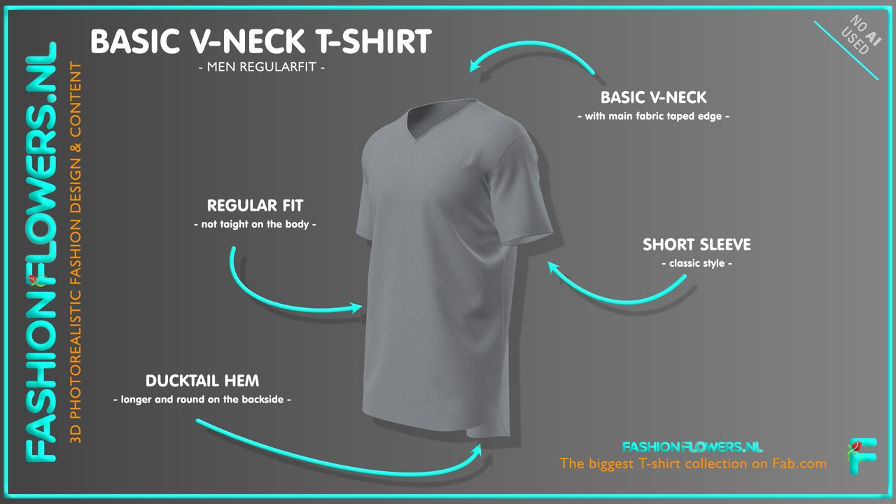 Media 1 for listing Gray Colour Ducktail V-neck T-shirt | Longer Backside T | Short Sleeves