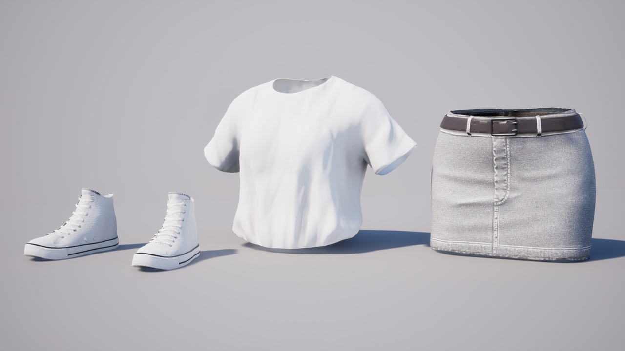 Media 1 for listing Womens Casual Denim Skirt Outfit Set - Metahuman Clothes Parametric Outfit PBR