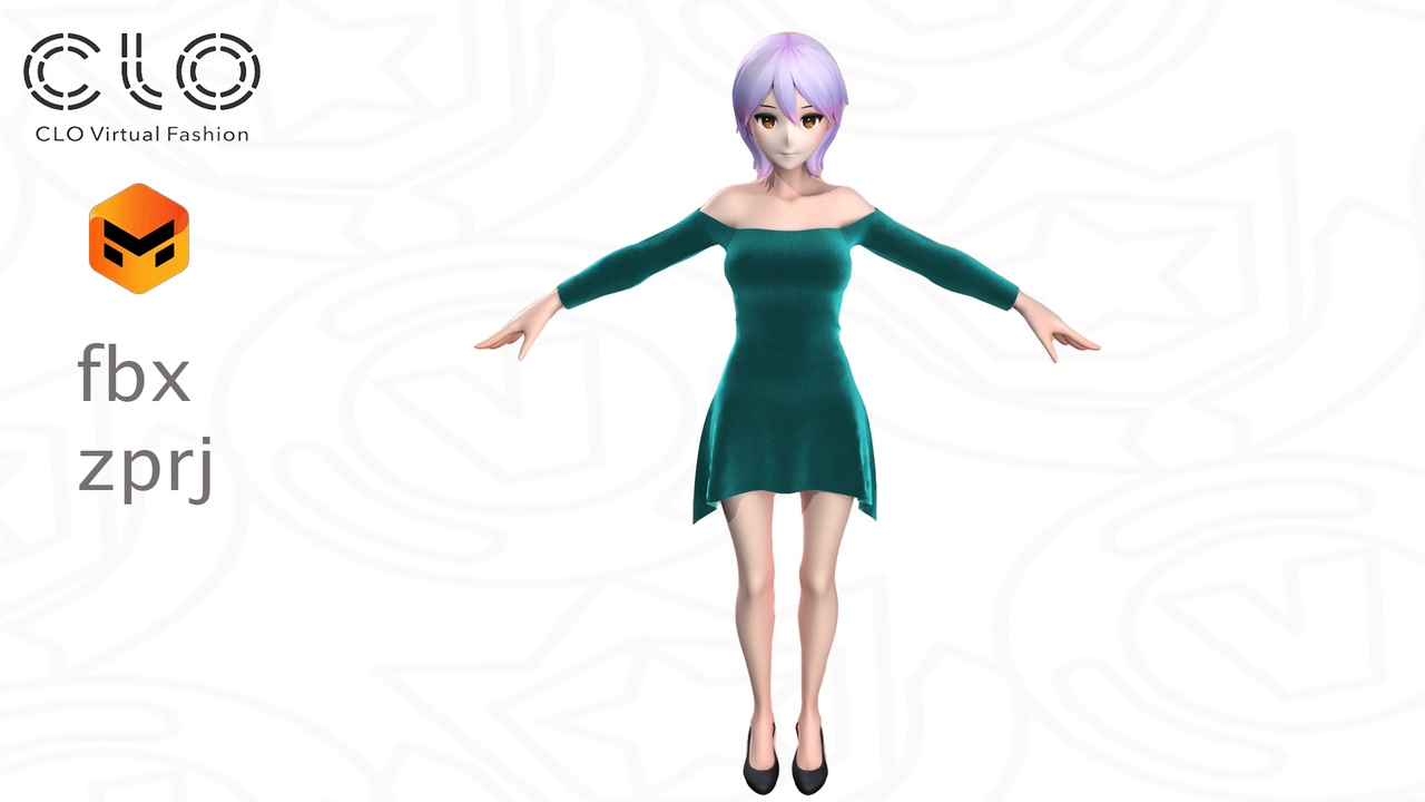 Media 1 for listing Emerald Mini Dress - CLO 3D / Marvelous Designer Project (.ZPRJ + FBX)
