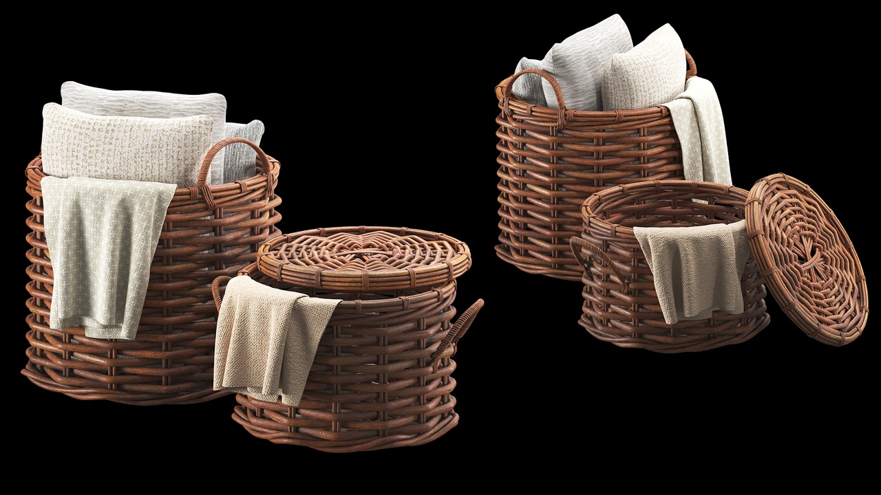 Media 1 for listing Chunky Rattan Baskets with Pillows