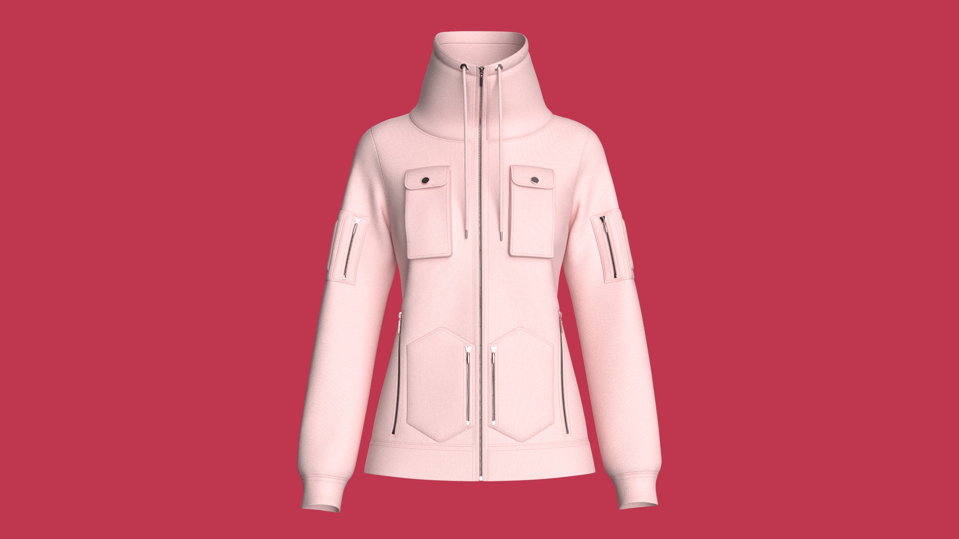 Media 1 for listing Girls High Neck Zip - Up Jacket With Multi Pockets | High Poly