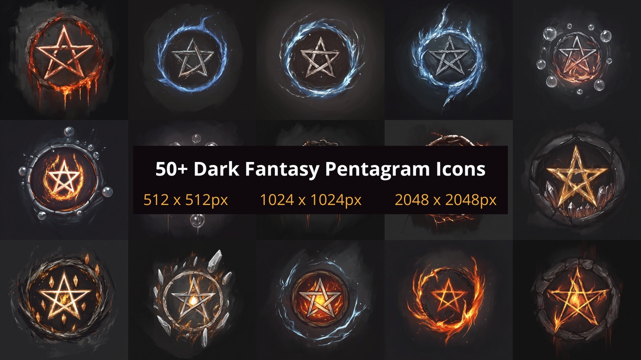 Media 1 for listing 50+ Dark Fantasy Pentagram Icons 01