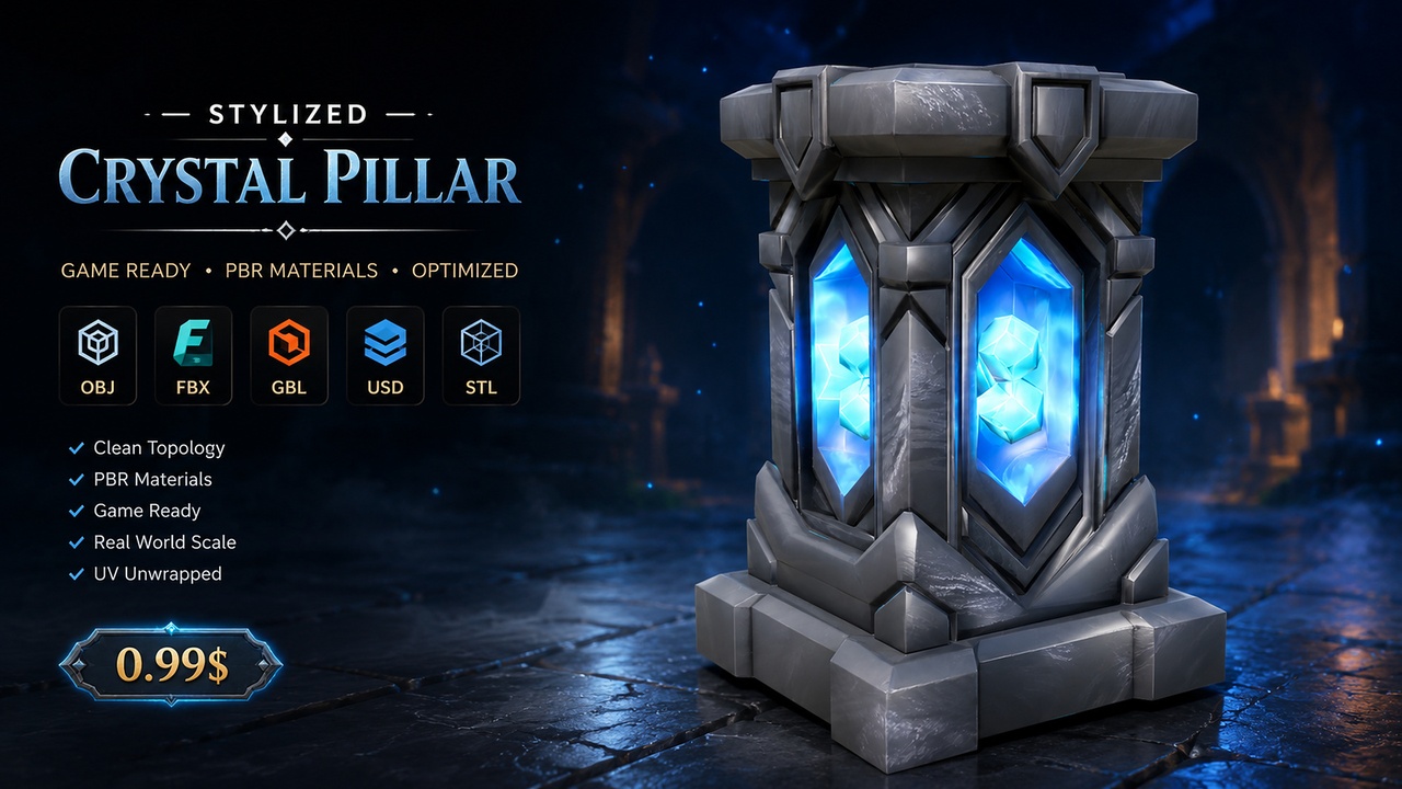 Media 1 for listing Crystal Pillar | Stylized Fantasy 3D Asset | Game Ready