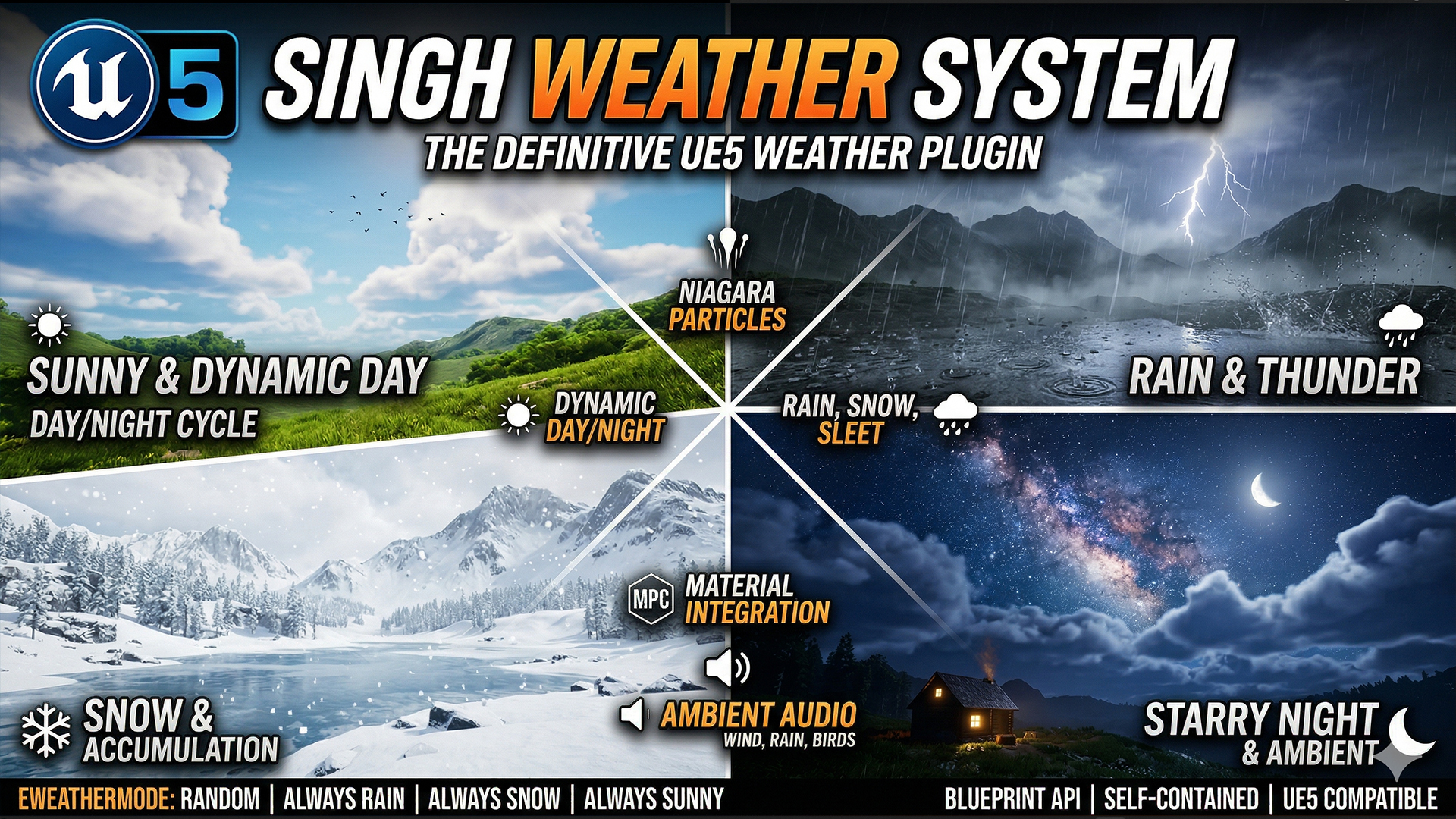 Switchit Weather Singh Weather System — Dynamic Day/Night, Rain & Snow for UE5 | Fab