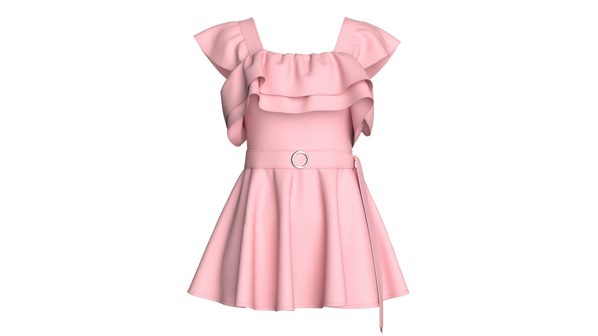 Media 1 for listing Girls Pink Off - Shoulder Ruffle Mini Dress | High Poly
