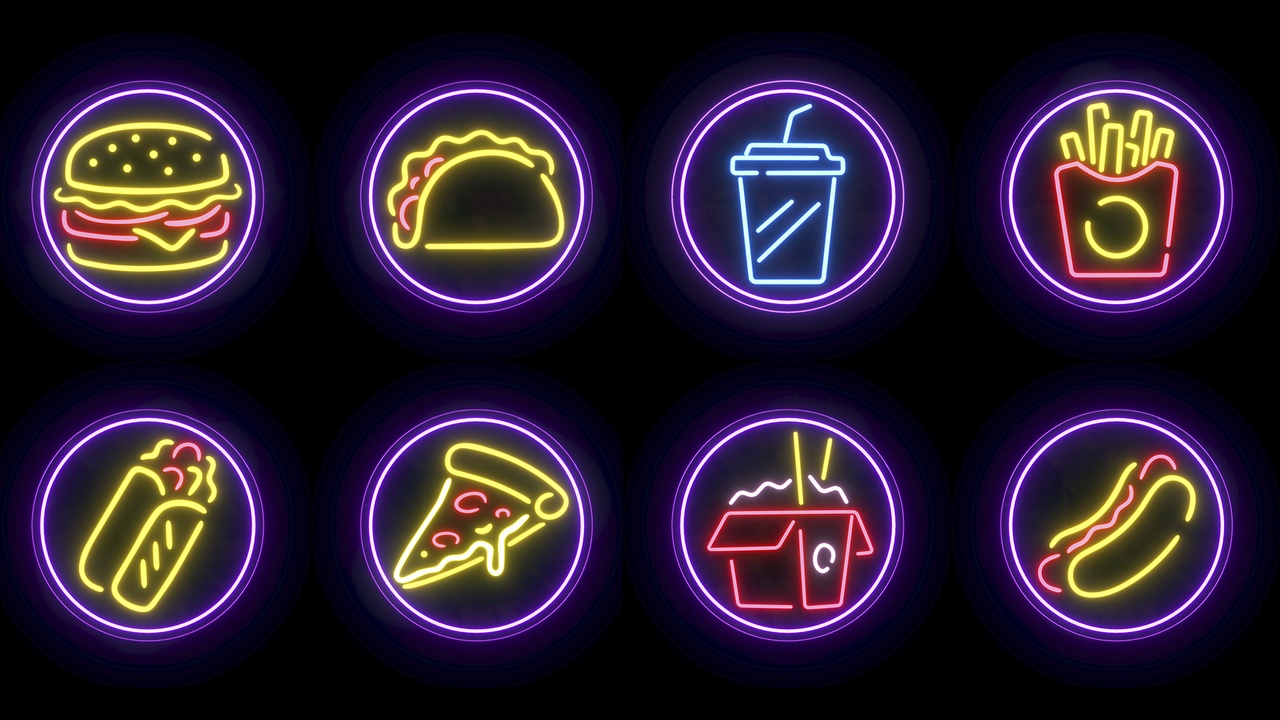 Media 1 for listing Fast food neon signs set
