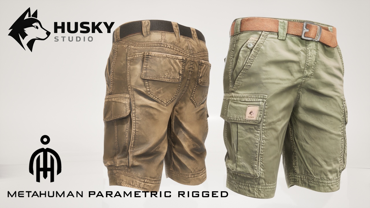 Media 1 for listing Cargo Shorts - 23 - Parametric - All MetaHumans - Outfit - UE5 Skeleton Rigged