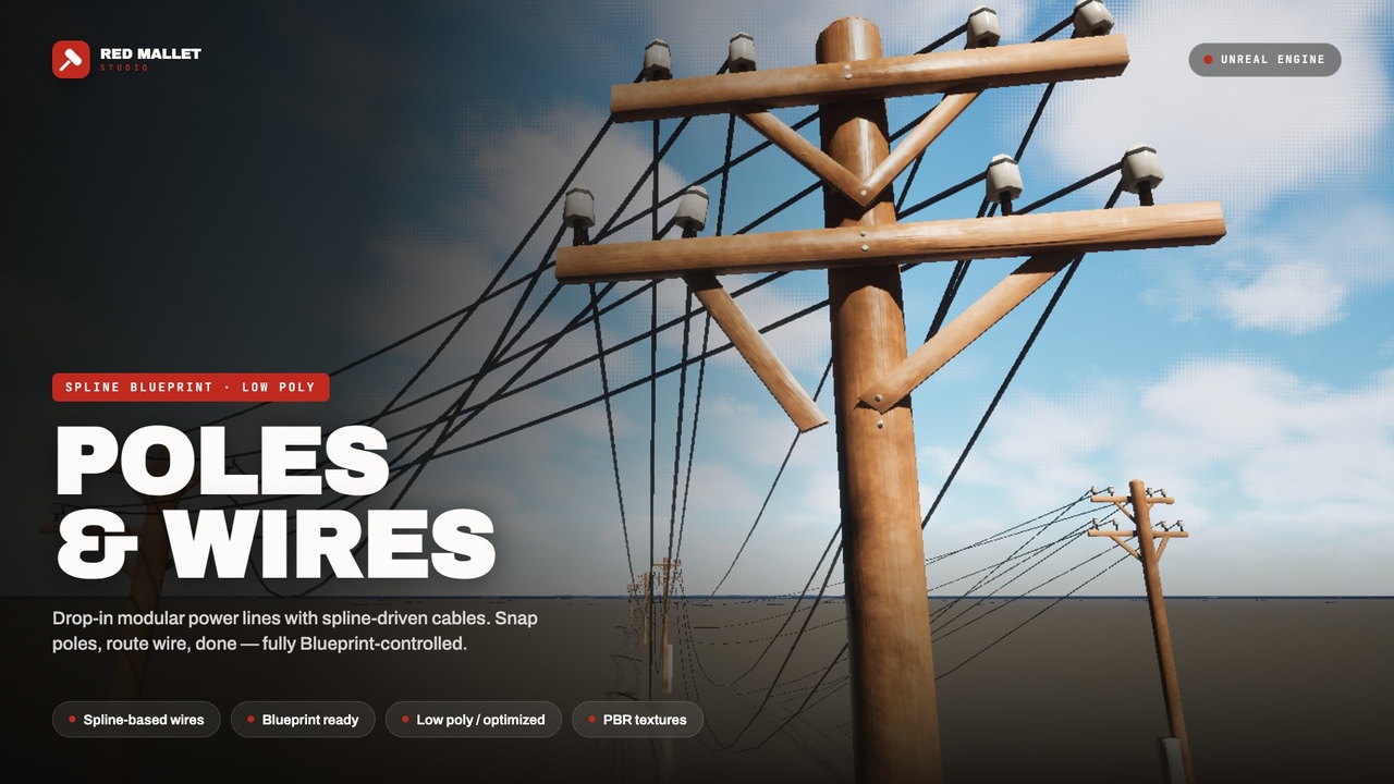 Media 1 for listing Poles and Wires Spline Blueprint Low Poly