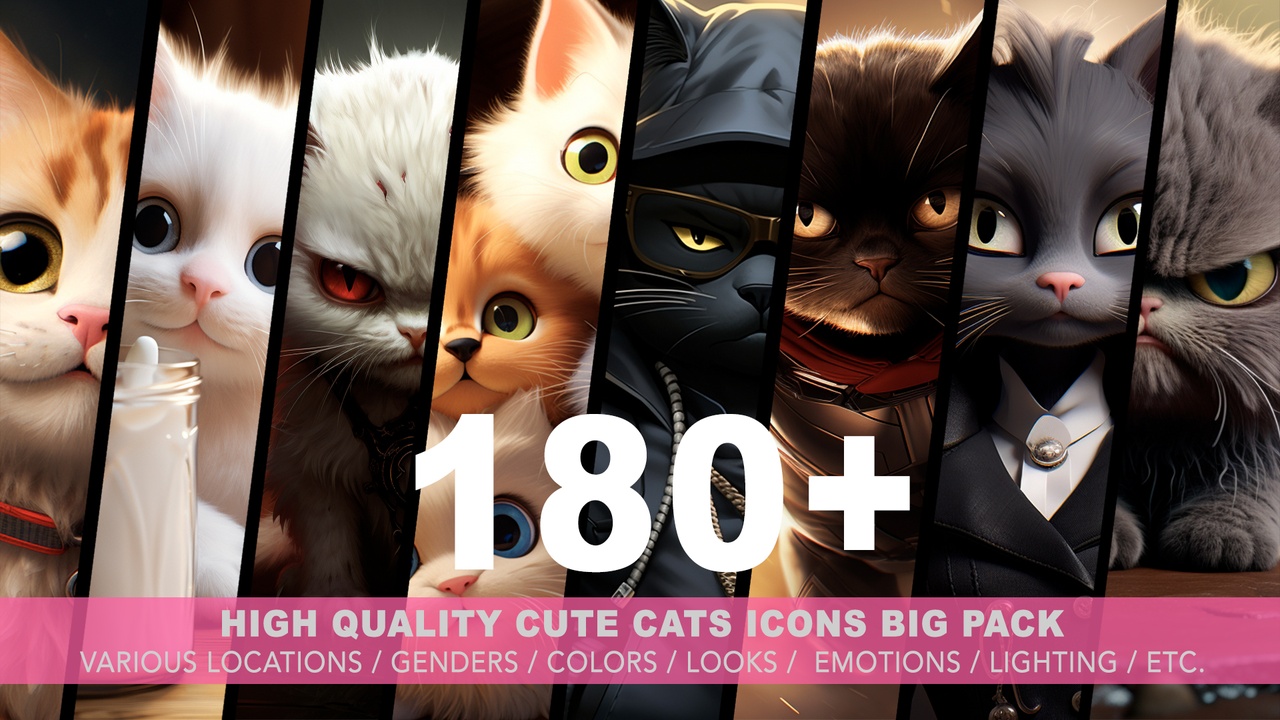 Media 1 for listing 180+ Cute Cats Avatars Icons BIG PACK