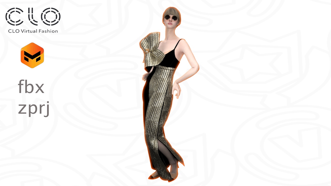 Media 1 for listing Black Gold Affair Outfit – Ready-to-Use CLO 3D / MD Project  (.ZPRJ + FBX)