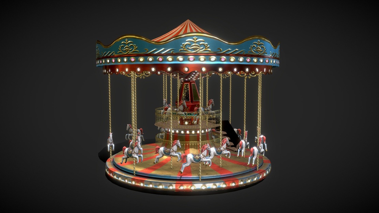 Carousel / Merry-go-round 3D Low Poly Model – Animated with Spinning ...