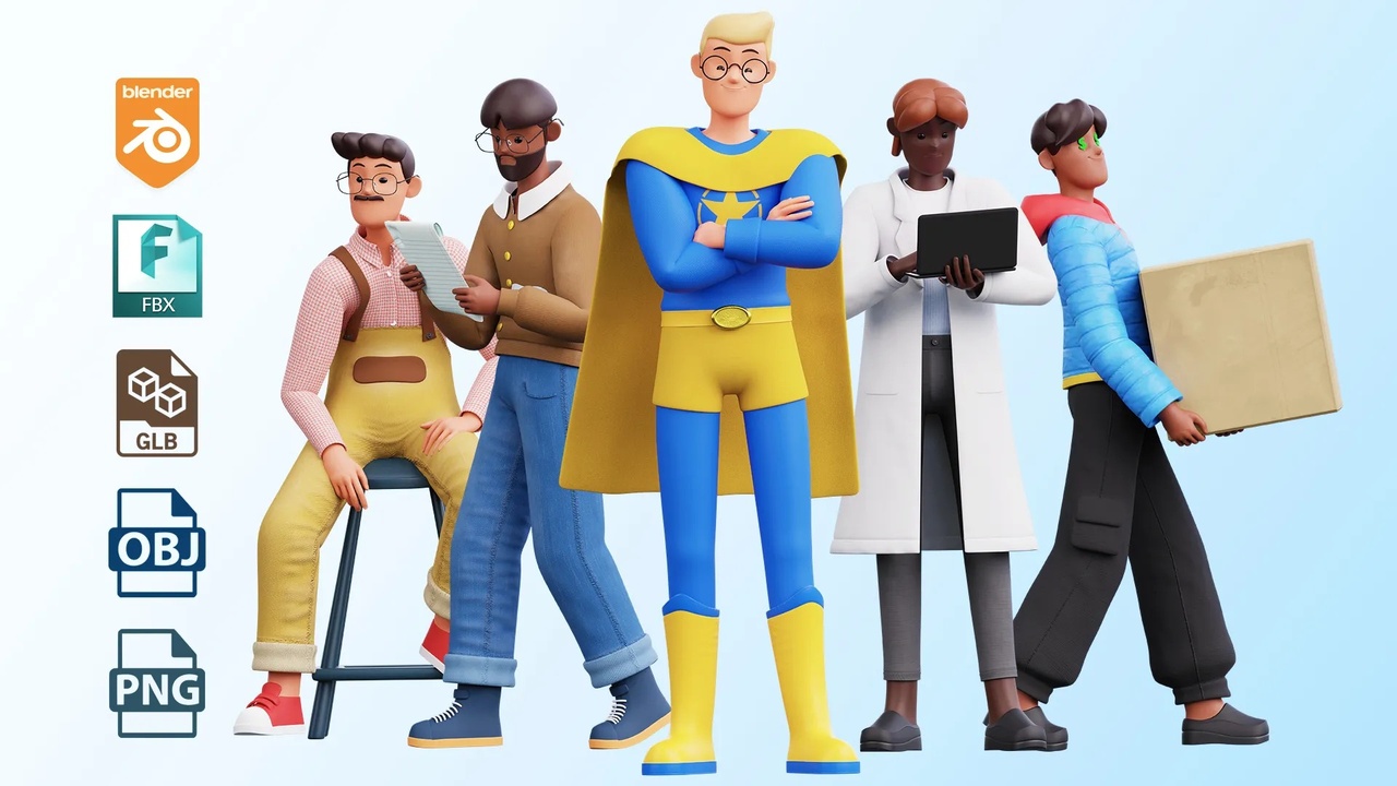 Media 1 for listing Humanz Male - Rigged Modular Cartoon Character Pack