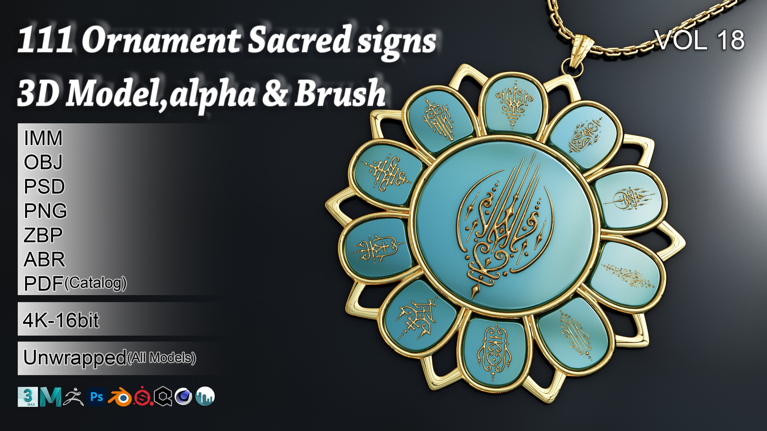 Media 1 for listing 111 ornament sacred signs 3d Model,alpha & brush