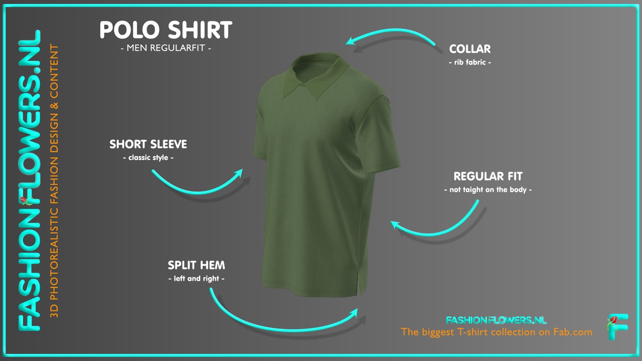 Media 1 for listing Green Colour Poloshirt Collar T-shirt | Short Sleeves | Side Seams Splits Tshirt