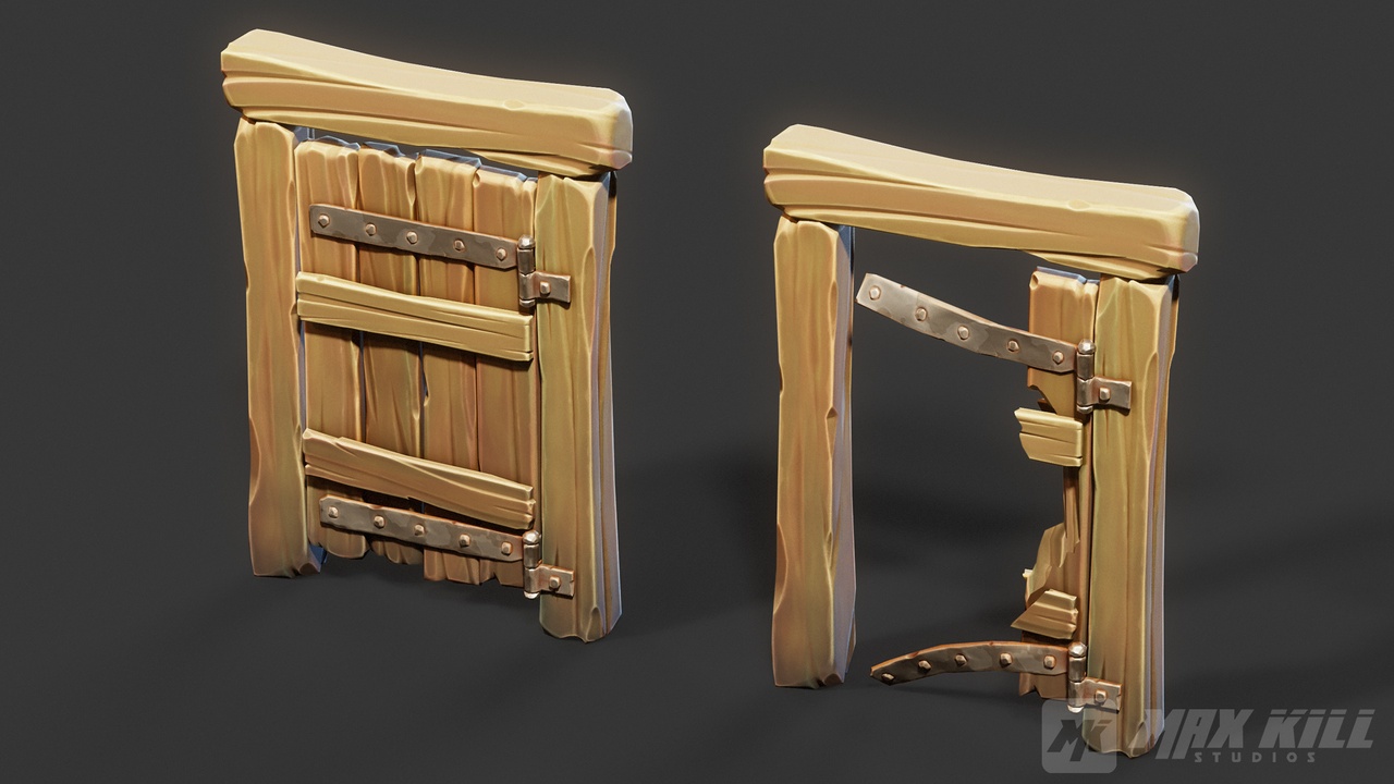 Media 1 for listing Stylized Medieval Wooden Door (Clean & Broken)