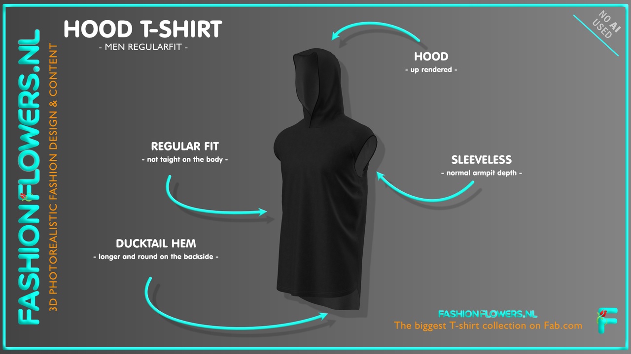 Media 1 for listing Black Colour Ducktail Sleeveless Hooded T-Shirt | Cowl Shirt | Longer Backside