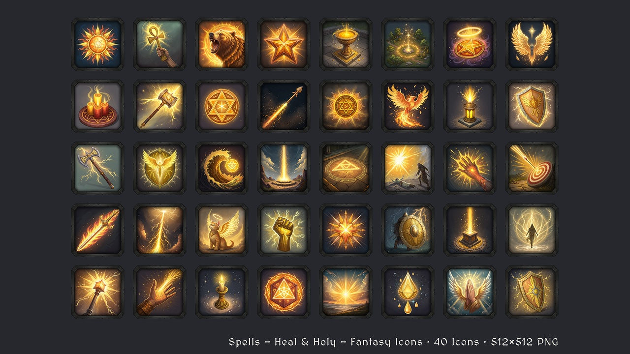 Media 1 for listing Spells - Heal & Holy - 40 Fantasy Icons [512x512 HD]
