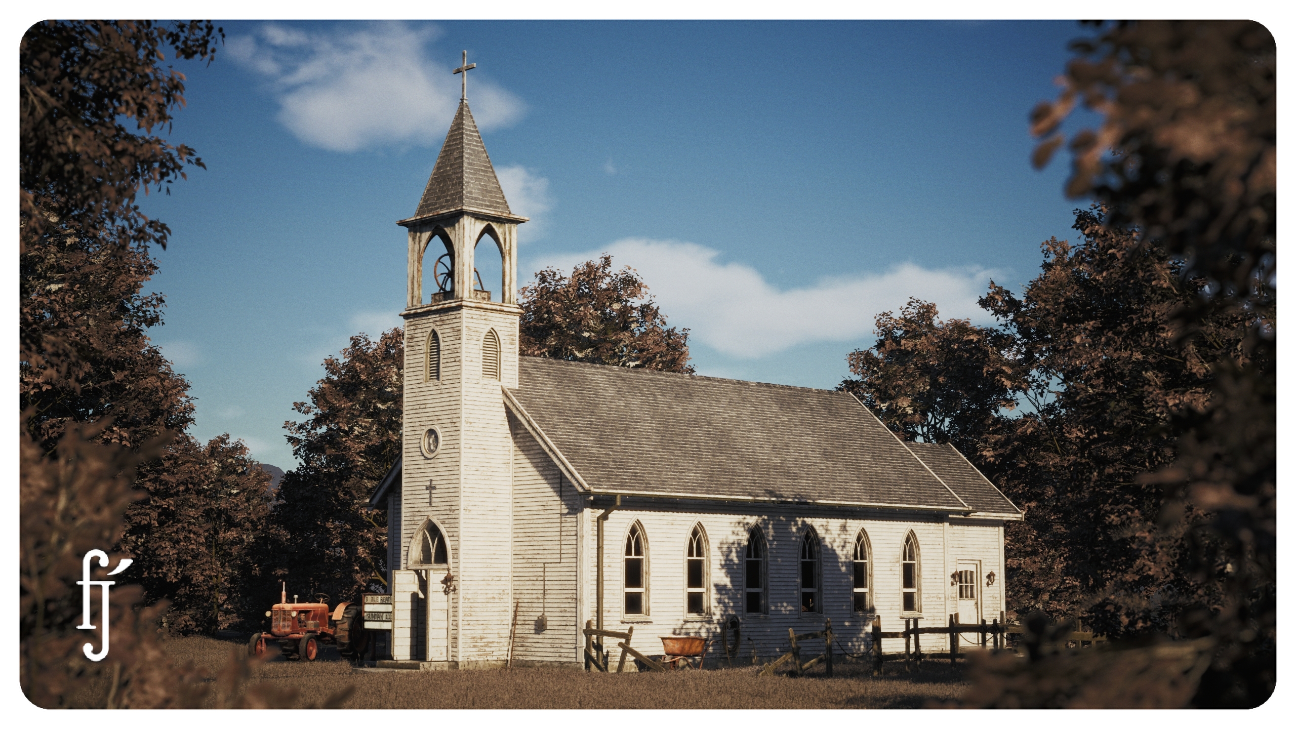 Rural American Church - White Country Chapel [Interior + Exterior] | Fab